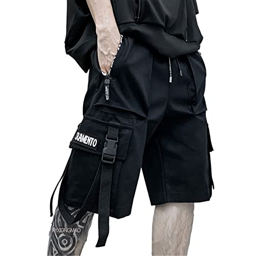 XYXIONGMAO Techwear Cargo-Shorts für Herren, Cyberpunk, Hip-Hop, Gothic, japanische Streetwear, Techwear, Taktische Gothic-Hose, Schwarz, M