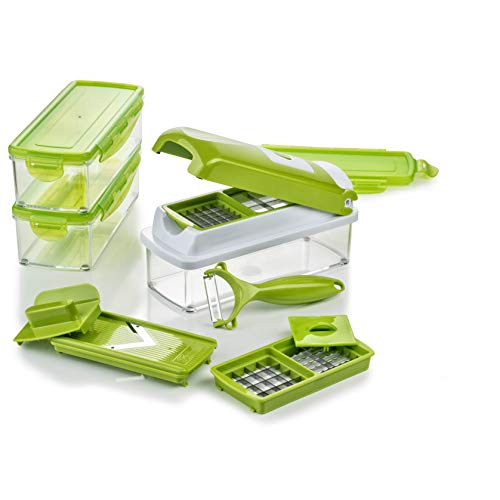 Genius Nicer Dicer Smart | 13 Teile | Gemüseschneider | Zwiebelschneider | Schneiden / Würfeln / Hobeln / Stifteln / Schälen / Aufbewahren | Mandoline | Multischneider | Gemüsehobel | Obstschneider | NEU, 22.2 x 10 x 8.1999999999999993 cm