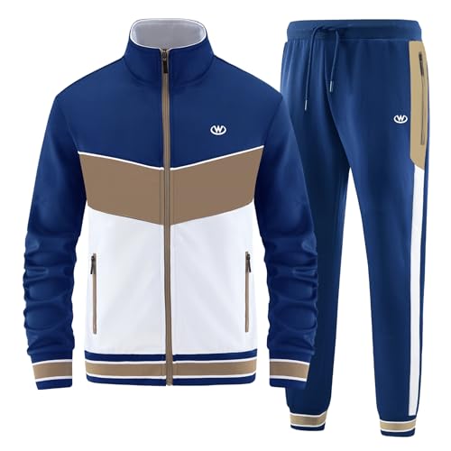 ANOTWENER Herren Trainingsanzüge Sets lässig lange Ärmel voller Reißverschluss Jacke und Jogginghose Jogginganzug Sport Outfits JW-7153-L