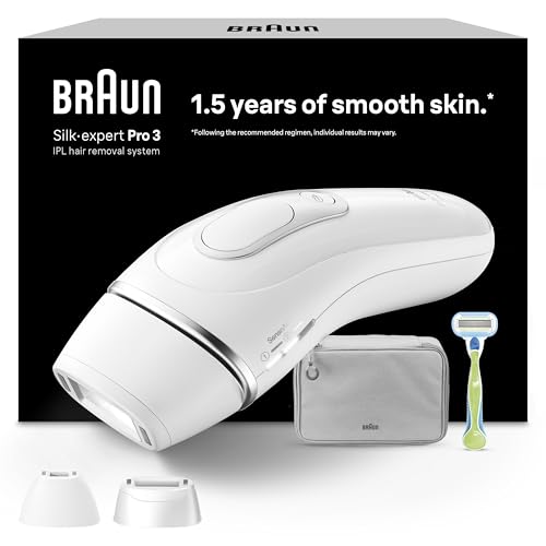 Braun IPL Silk·expert Pro 3 – IPL Geräte Haarentfernung für Frauen, Dauerhafte und Schmerzfreie Haarentfernung für Zuhause, inkl. Aufbewahrungstasche, Venus Rasierer, 3 Aufsätze – PL3222, Weiß, Silber