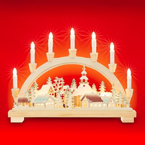 SIKORA LB11 liebevoll colorierter Schwibbogen WINTERDORF mit elektrischer Beleuchtung B:45cm