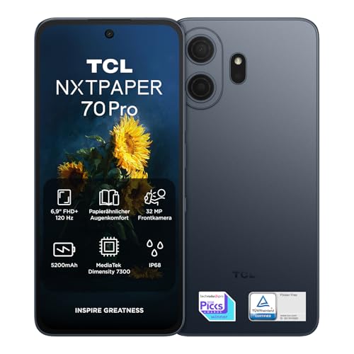 TCL NXTPAPER 70 Pro 5G Android Smartphone mit 6,9 Zoll Natürlichem Licht Display,NXTPAPER 4.0,120Hz FHD+,50MP 1.0um OIS Kamera, MuseFilm, 8GB RAM+256GB ROM, Bequemes Lesen, AI-Produktivität