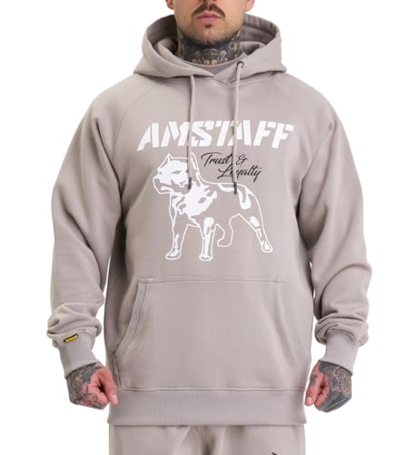 Amstaff Herren Logo 2.0 Hoodie | Baumwolle, Kapuze, Reißverschluss | Lockere Passform | Atmungsaktiv | Beige M