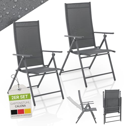 Juskys Gartenstuhl Calena 2er Set Anthrazit - 7-Fach verstellbar & klappbar - pulverbeschichteter Stahl, atmungsaktiv