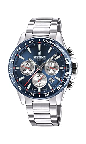 Festina Herren Uhr Analog aus Edelstahl 316L - Quarzwerk - Chronograph - Kalender - Mineralglas mit hoher Widerstandsfähigkeit - Wasserdicht bis 10 ATM F20560/2 Timeless Chronograph