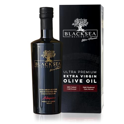 BLACKSEA Premium Olivenöl Extra Nativ Gefiltert 500 ml – 100 % Arbequina – Kaltgepresst – Polyphenolreich – Säure <0,2 % – Mild & Fruchtig – Erste Ernte – Für Feinschmecker & Gourmetküche