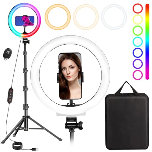 MICCYE Ringlicht mit Stativ 10 Zoll RGB Ring Light Gesamthöhe 180cm Ringleuchte Selfie Ringlicht Handy für Video Makeup Fotografie