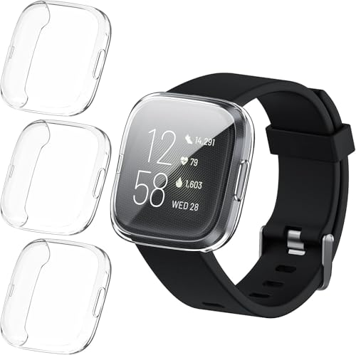 ivoler 3 Stücke Klar Silikon Hülle für Fitbit Versa 2 Schutzhülle, Vollständige Abdeckung Schutzfolie Weiche TPU Cover Case Schutz Displayschutz Folie
