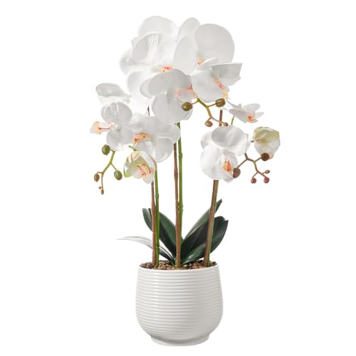dallisten 41cm Realistische künstliche Orchideeblumen in Töpfen, gefälschte Orchidee weiße Seide Phalaenopsis Pflanzen für Heimdekor, Hochzeitszentrum, Büro- und Schlafzimmerdekoration