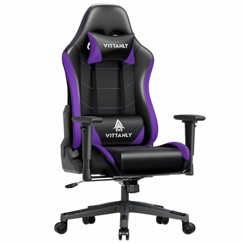 Vittanly Gaming Stuhl, 90-165° Rückenlehne, Tragkraft 150 kg, Lila