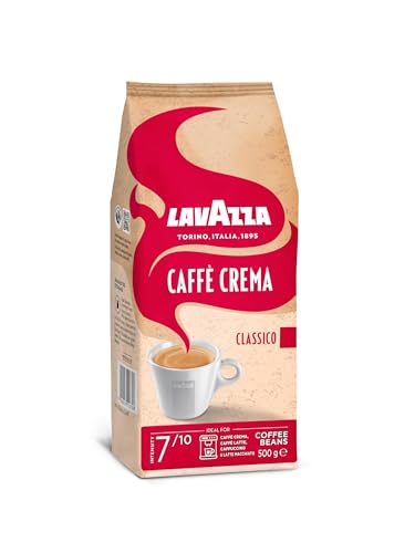 Lavazza, Caffè Crema Classico, Kaffeebohnen, aromatische Kaffeemischung mit Schokolade- und Holz-Aromen, Arabica und Robusta Kaffeebohnen, Intensität 7/10, Mittlere Röstung, 500g