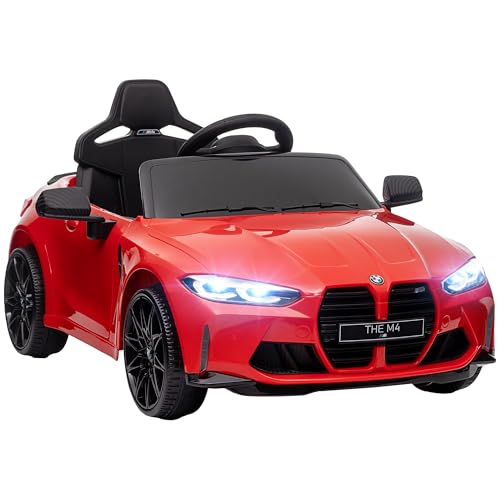 AIYAPLAY Kinder Elektroauto 12V Kinderauto mit 2,4 GHz Fernbedienung, 2 Motor, Kinderfahrzeug mit Hupe, LED, Musik, Sanftstart, Elektrofahrzeug mit Hilfsrad, für 3-5 Jahre Kinder, Rot