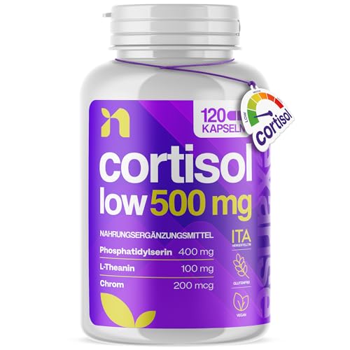 Cortisol | 120 Kapseln mit 400 mg Phosphatidylserin, 100 mg L-Theanin & Chrompicolinat | Nur 1 Kapsel täglich, 4-Monats-Packung | Vegan.