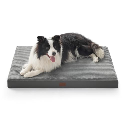BEDSURE waschbares Hundebett, Hundematten, Kissen für Hunde - Komfortables Hundekissen mit Rutschfester Unterseite und abnehmbarem Waschbezug, Grau, 104x69x8.5cm