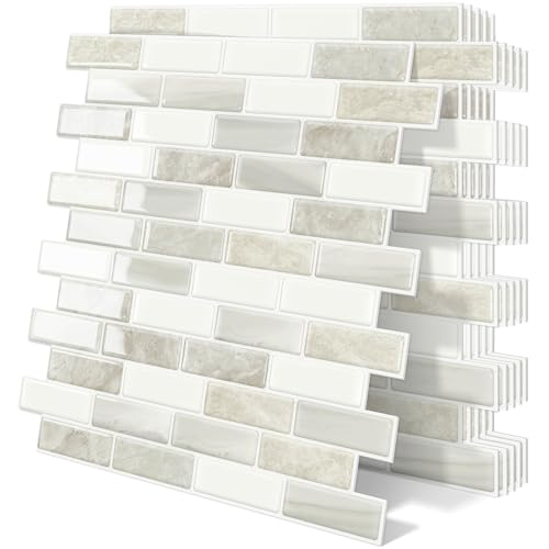 Tiwoos Klebefliesen Dickere Küchenrückwand 3d Wandfliesen Klebe Fliesen Selbstklebende Steinfliesen Küche Bad,Grau 10-Stück,(30.5x30.5cm)