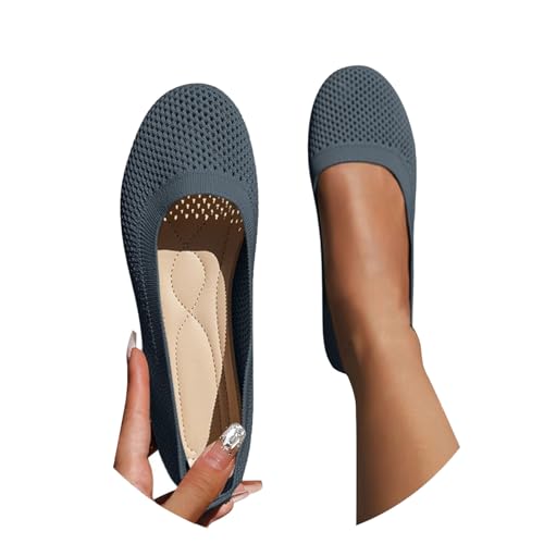 barfuss schuhe damen, Ballerinas Damen Bequem Slip On Flache Ballerina Schuhe Stricken Atmungsaktive Sommerschuhe Rutschfest Runde Zehe Elegant Tanzschuhe Sommer Sportlich Barfußschuhe Grau 39