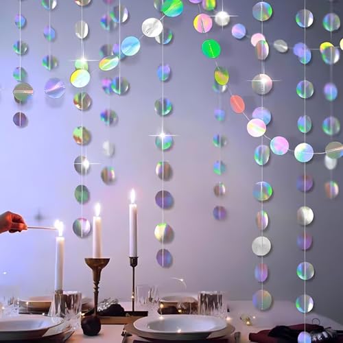 79 Ft Runde Papier Girlande Bunt, 6 Stück 4m Glitzer Runde Kreis Banner, Hängende Iridescent Runde Garland, für Geburtstage Silvester Karneval Jubiläen Hochzeiten Dekoration Partydeko