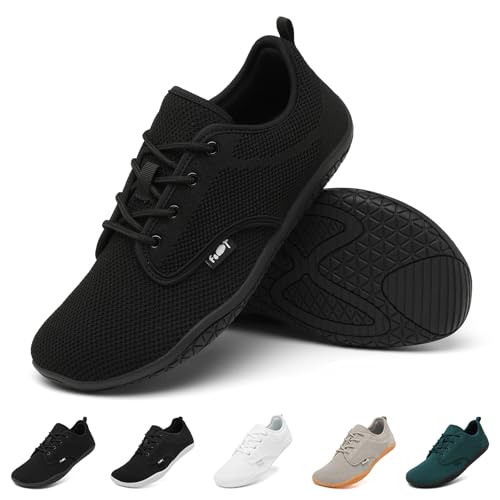 Geweo Barfußschuhe Herren Barfuss Schuhe Damen Barfuß Sneaker Barefoot Shoes Fitnessschuhe Laufschuhe Walkingschuhe Turnschuhe Minimalistische Straßenlaufschuhe Weich Leicht Bequeme, Schwarz 43 EU