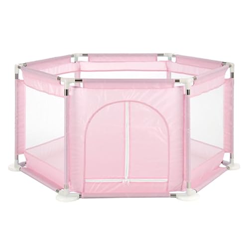Laufstall faltbar Playpen 128×110×65 cm Sechseckiger Laufgitter Playpen Baby mit Netz-Seitenfenster kompakt & sicher als Baby Laufgitter/Babygitter/Absperrgitter (Rosa)