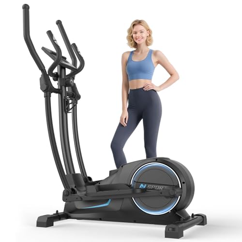 Cowmew Crosstrainer für Zuhause, Ultraleiser Magnetischer Ellipsentrainer mit 16 Widerstandsstufen, 8 kg Schwungrad, 42 cm Schrittlänge, Belastbarkeit 150 kg, LCD-Monitor mit Pulssensor