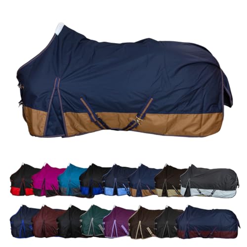 RL24 - Weidedecke 600D Basicline – Regendecke & Übergangsdecke – Wind- & wasserdichte Outdoordecke mit Innenfutter – Pferdedecke in Dunkelblau/Braun – 135cm (Polarfleecefutter)