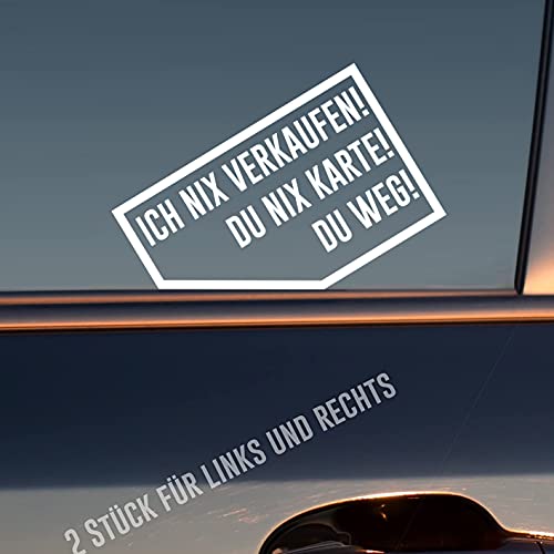 Hellweg Druckerei Ich nix nix Karte! Du Weg! 2 Stück Rechts & Links Auto Aufkleber Sticker Heckscheibenaufkleber