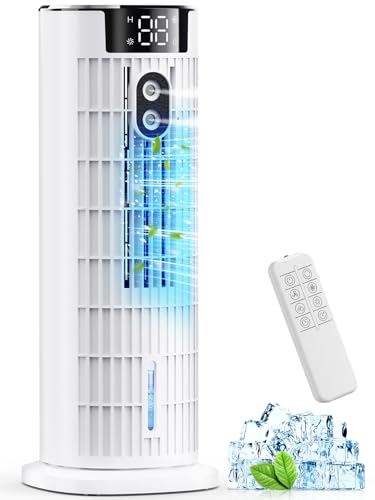 Mobile Klimaanlage,6 in 1 Turmventilator Tragbarer Mobiles Klimagerät,2-10H Timer 90°Oszillation, LED-Bildschirm,Luftkühler für Zuhause und Büro (Weiß)