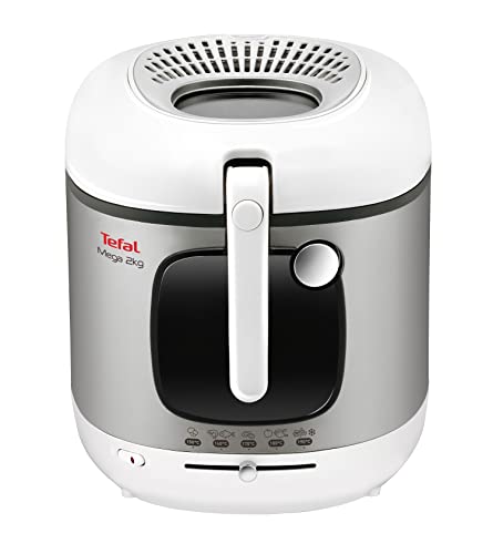 Tefal Mega 2 kg Elektrische Fritteuse, 3,3 L Öl-Kapazität, Anti-Geruchs-Filter, spülmaschinenfeste Teile, Sichtfenster, einstellbares Thermostat, weiß, Edelstahl, FR4800