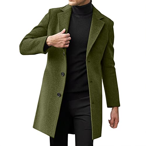 Generisch Mantel Herren Lange Jacke Slim Fit Casual Wollmantel Wintermantel Kerbkragen mit Knopfleiste Trenchcoat Herrenmantel Winter Warme Oberbekleidung Schwarz Einreiher Business Outfit