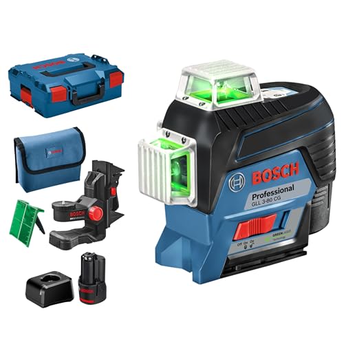 Bosch Professional 12V System Linienlaser GLL 3-80 CG (2x Akku 12 V, Ladegerät, grüner Laser, mit App-Funktion, Universalhalterung, Arbeitsbereich: bis 30 m, in L-BOXX) – Amazon Exclusive Set