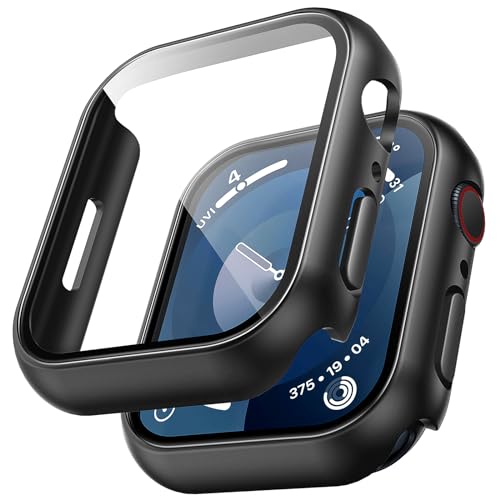 TAURI 2 Stück Schutzhülle mit Apple Watch 9/8/7 45mm Displayschutz, 360° Rundum Ultradünne PC Hard Hülle, Kratzfest Hardcase für Apple Watch Series 9/8/7 - Schwarz