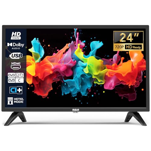 RCA Fernseher 24 Zoll (60 cm) LED HD für Schlafzimmer Küche mit Triple Tuner (DVB-T/T2-C-S/S2), HDMI, VGA, Multimedia-Player, USB, CI+, Hotelmodell (220 Volt)