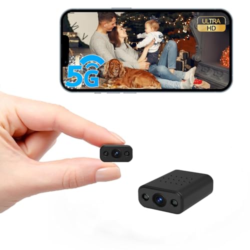 XNJ Mini Kamera, 4K Überwachungskamera Innen Akku 5G WLAN, mit Bewegungserkennung, Nachtsicht, für Zuhause, Baby, Büro, Innenbereich, SD/Cloud-Speicher (Schwarz)