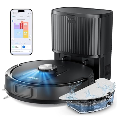 Vexilar W11 Staubsauger Roboter mit Wischfunktion, 3L Saugroboter mit Absaugstation, 6000Pa Saugkraft, 180Min Laufzeit, LiDAR Navigation, 15 No-Go Zonen, APP Steuerung, Ideal für Teppich und Tierhaare