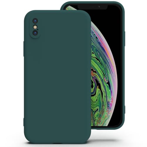 Zuvirelx Silikon Handyhülle für iPhone X/XS Hülle, Weiches Griff, Dünne, Minimalistisch, Stoßfest, rutschfest, Taschenpassend - Tiefgrün
