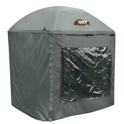 BAT Tackle Covered Umbrella Shelter – 2-in-1 Schirmzelt 1,70 x 1,70m – Wasserdichtes Angelzelt 210D Oxford PU – Inkl. Seitenteilen & Sichtfenster – Leichtes Brolly für Sessions & Karpfenangeln