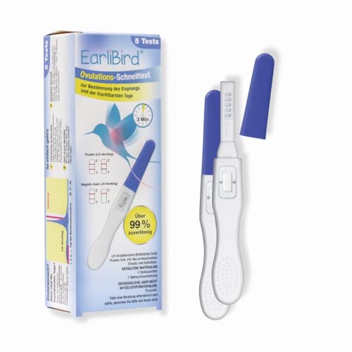 EarliBird® Ovulationstest 5er Packung | Über 99% Zuverlässigkeit | Erkennung der fruchtbarsten Tage | Einfache Anwendung | Schnelles Ergebnis in 3 Minuten