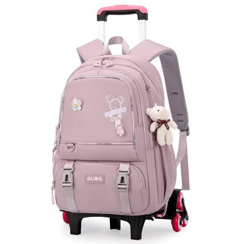 Amythe Schulrucksack Trolley für Mädchen Teenager, 6 Rollen, Lila