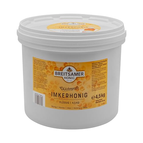Breitsamer Imkerhonig Blütenhonig flüssig 4,5 kg Eimer für Küchenprofis – Aromatischer Honig ideal für Großverbraucher Hotels Gastronomie (1 x 4500g)