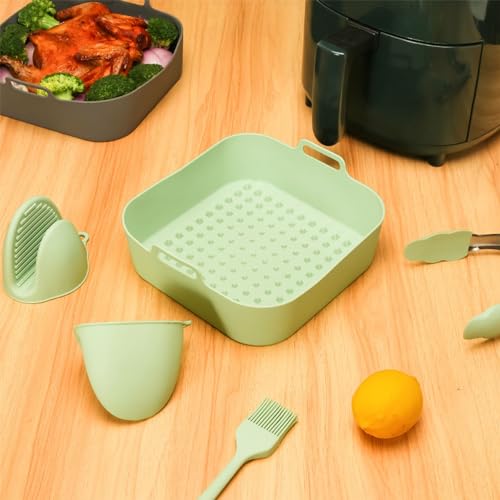 Hei luftfritteusen Einlagen aus Silikon mit Griffen 20 1 cm hitzebest ndig antihaftbeschichtet Wiederverwendbare Silikon Backmatte f r einfaches Reinigen und gesundes Kochen in de