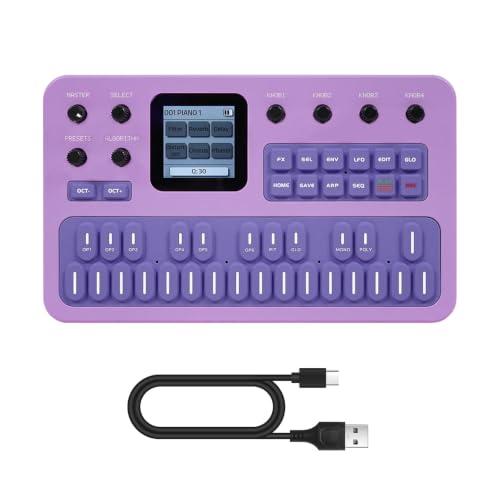 M-VAVE FM-Synthesizer Tragbarer mit 6 Operatoren, 32 Algorithmen, 128 Preset-Töne, 27-Tasten Silikon-Tastatur, 3-Kanal MIDI, eingebauter Lautsprecher, für Musikerstellung(Lila)