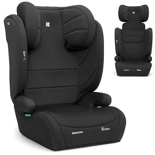 KikkaBoo Kindersitz 15-36 kg ohne ISOFIX i-AID, Kindersitz ab 3 Jahre, Gruppe 2-3 (100–150 cm), Von 3,5 Bis 12 Jahren, i-Size, 13-fach verstellbare Kopfstütze, Schwarz