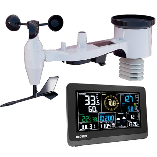 Ecowitt Wi-Fi Wetterstation Array, 7 in 1 Garten Drahtloser Solar-Wetter-Außensensor WS69 + 3 in 1 Haus Innen 7,5 Zoll Farb-LCD-Großanzeige-Konsole, Wetter-Überwachungssystem 868 MHZ