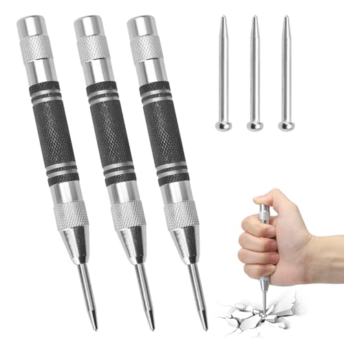 ZMDMAH 3pcs Automatik KöRner, KöRner Metall, Mini Drehbank, FederköRner, Automatischer KöRner, KöRner Werkzeug, FederköRner Feuerwehr, Drehbank Metall, Dosenlocher, Gurtschneider Notfallhammer