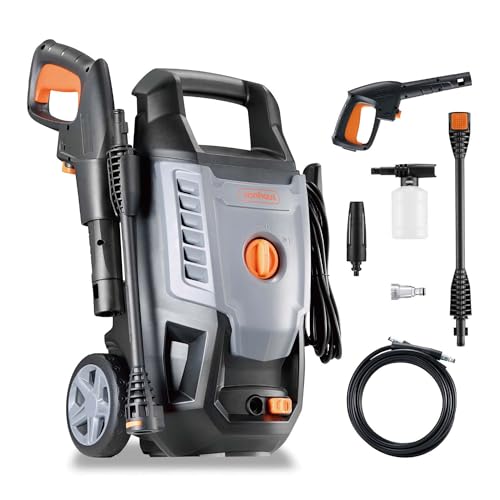 VonHaus Hochdruckreiniger 1600W inkl. 7 TLG Zubehör, Mit 390 l/h Wasserdurchfluss und Betriebsdruck max.130 bar, Tragbarer Hochdruckreiniger mit 5m Schlauch & für Terrasse, Auto, Zäune und Einfahrten