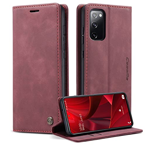 CaseMe Handyhülle für Samsung Galaxy S20 FE 5G/4G Hülle Premium Leder Klappbar Flip Case Magnet Kartenfach Standfunktion Tasche Schutzhülle für Samsung Galaxy S20 FE 5G/4G - Weinrot