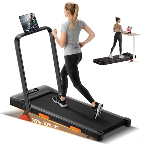 LONTEK Laufband für Zuhause klappbar, Laufband mit Steigung für Zuhause 15%, kompaktes Walking Pad mit Steigung max. Belastung 136 kg, Fernbedienung