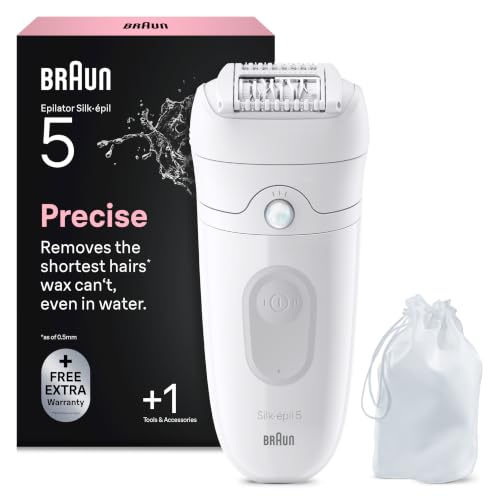 Braun Silk-épil 5 Epilierer Damen, Haarentferner für Langanhaltende Haarentfernung, Ladyshaver, Wasserdicht — Inkl. Tasche — 5-011, Weiß/Grau