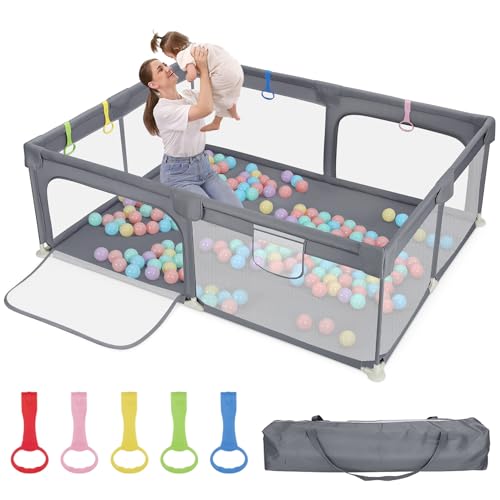 Dripex Laufstall Baby 150x180cm, Laufgitter Baby, Laufstall mit atmungsaktivem Netz, Laufgitter 210D Oxford Gewebe, Playpen, kinderlaufstall, Große Sicherheitsspielplatz, Grau