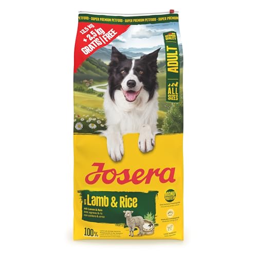 JOSERA Adult Lamm & Reis (1 x 12,5 + 2,5kg) | Premium Trockenfutter für ausgewachsene Hunde | Monoprotein - 100% Lamm | proteinarm & fettreduziert - besonders gut verträglich | glutenfrei | 1er Pack